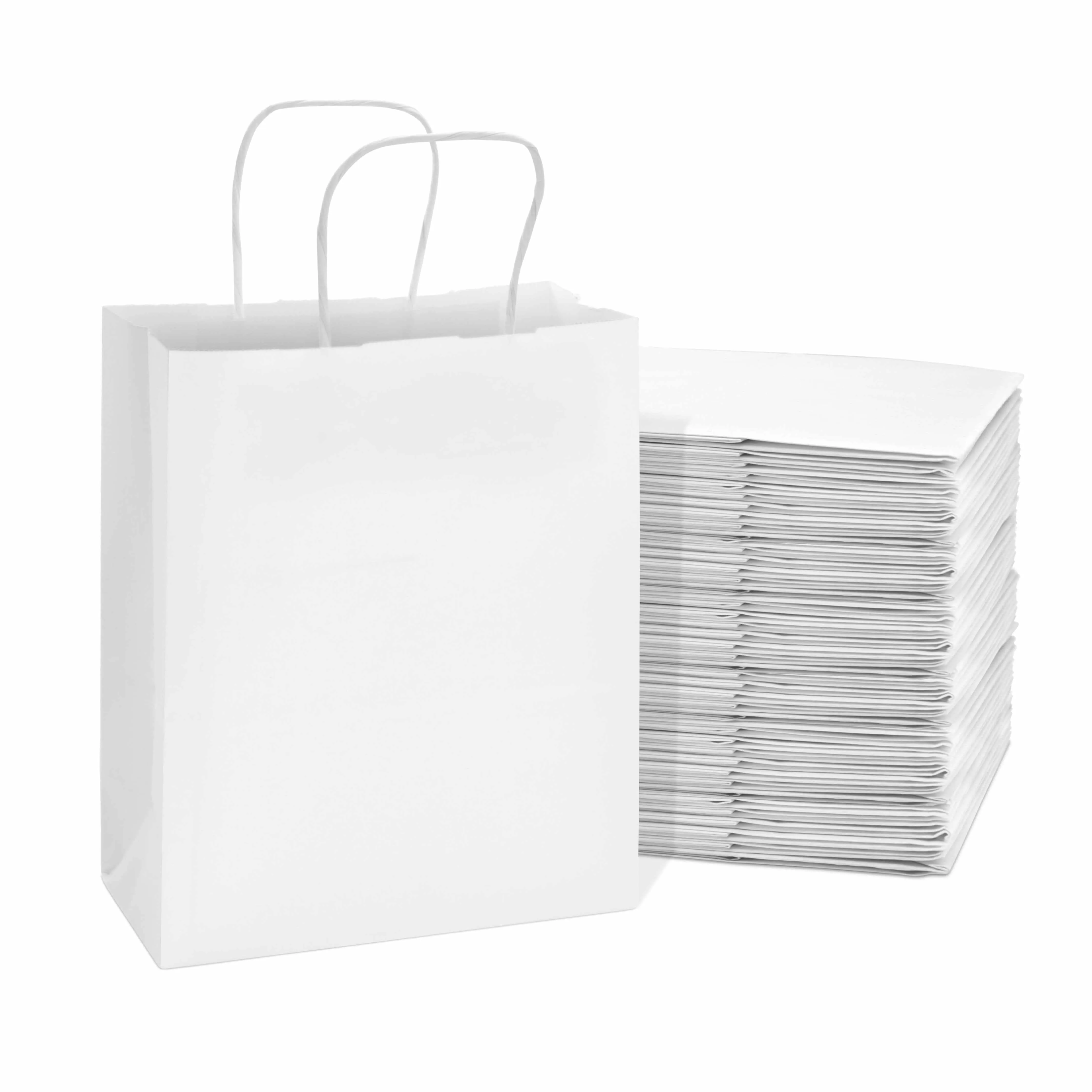 8x4x10 Small White Paper Bags with Handles