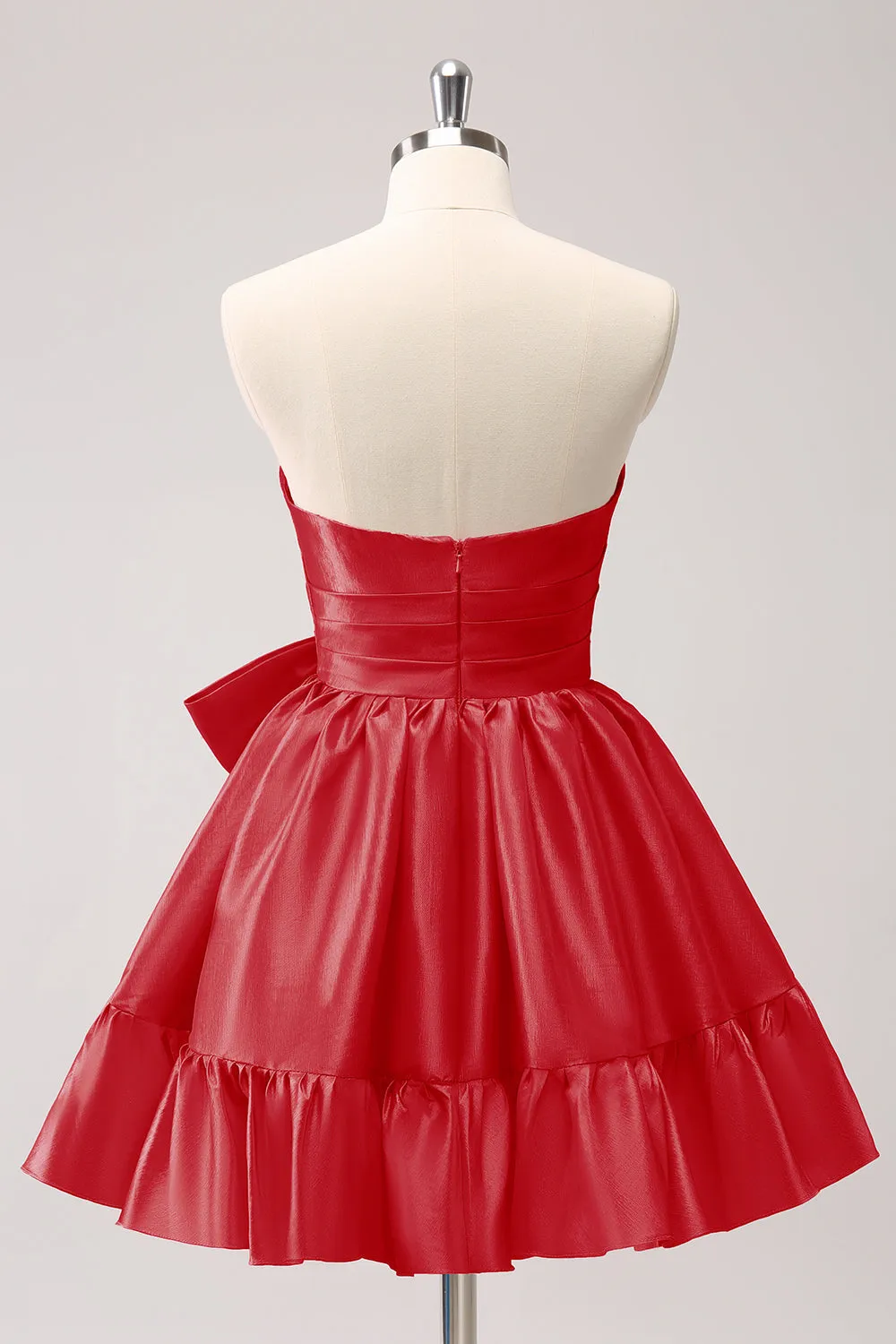 A Line Fuchsia Strapless Ruffle Short Homecoming Dress with Bow