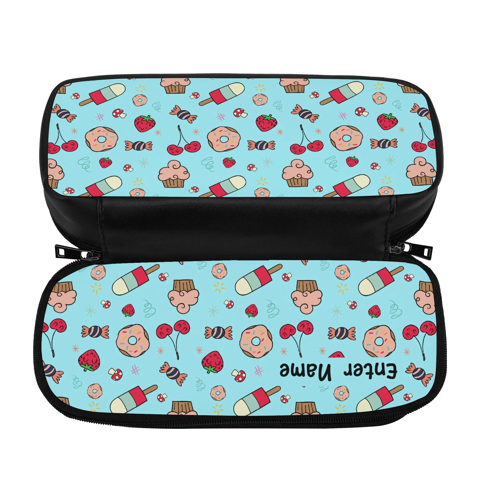 Back to School Essentials: Stylish & Practical PU Leather Pencil Case for Kids and Teens. Personalized Donut & Ice Cream pattern