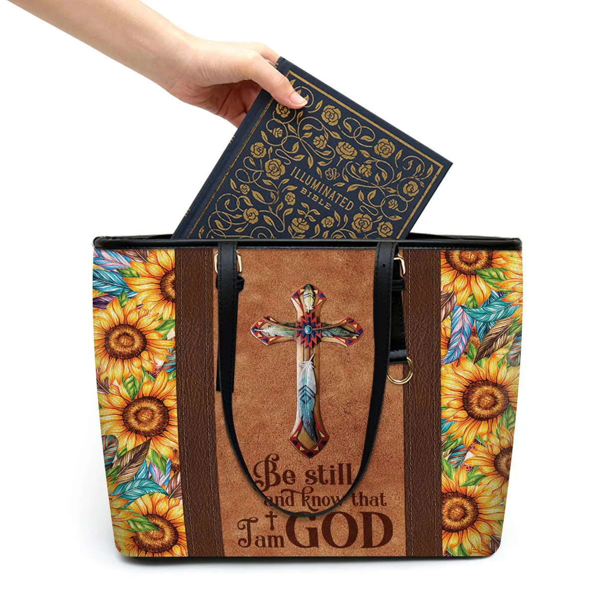 Be Still And Know That I Am God Large Leather Tote Bag - Christ Gifts For Religious Women - Best Mother's Day Gifts