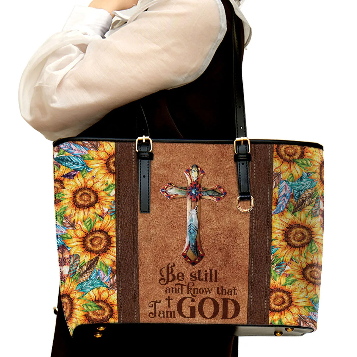 Be Still And Know That I Am God Large Leather Tote Bag - Christ Gifts For Religious Women - Best Mother's Day Gifts