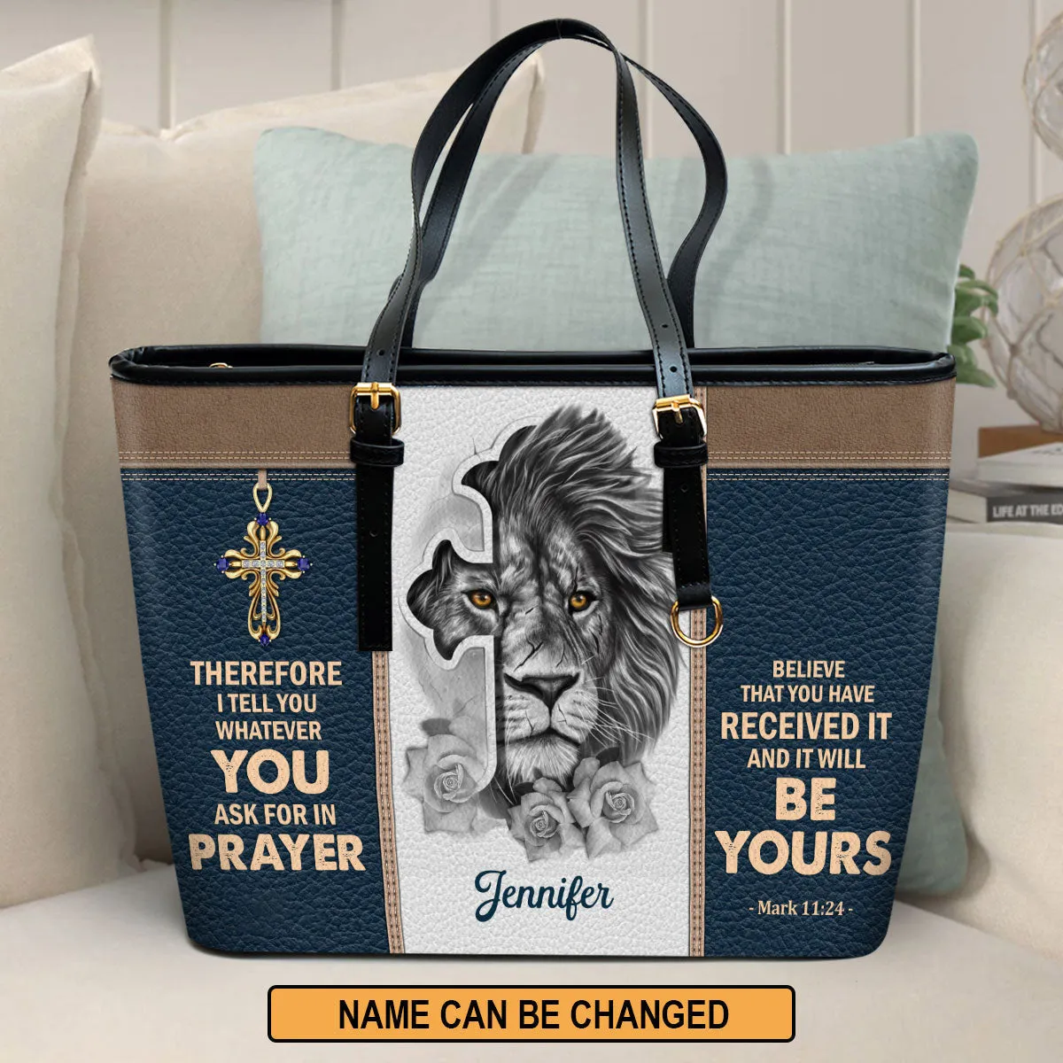 Believe That You Have Received It Personalized Large Leather Tote Bag - Christian Gifts For Women