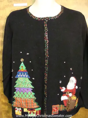 Bling Santa and Tree Ugliest Christmas Sweater