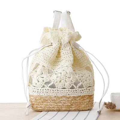 Bohemian Straw Drawstring Backpack