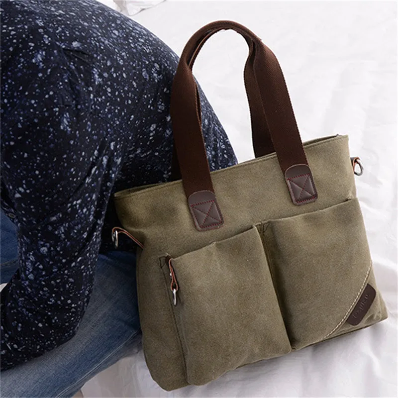 Casual Wear-resistant Canvas Laptop Briefcase Handbags for Men