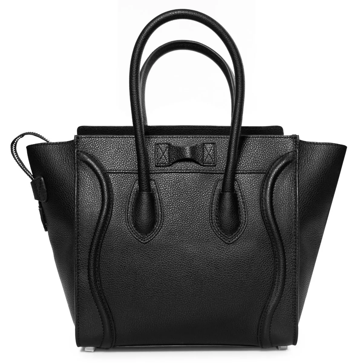 Celine Micro Luggage Tote Bag | Black Drummed Calfskin with Silver Hardware