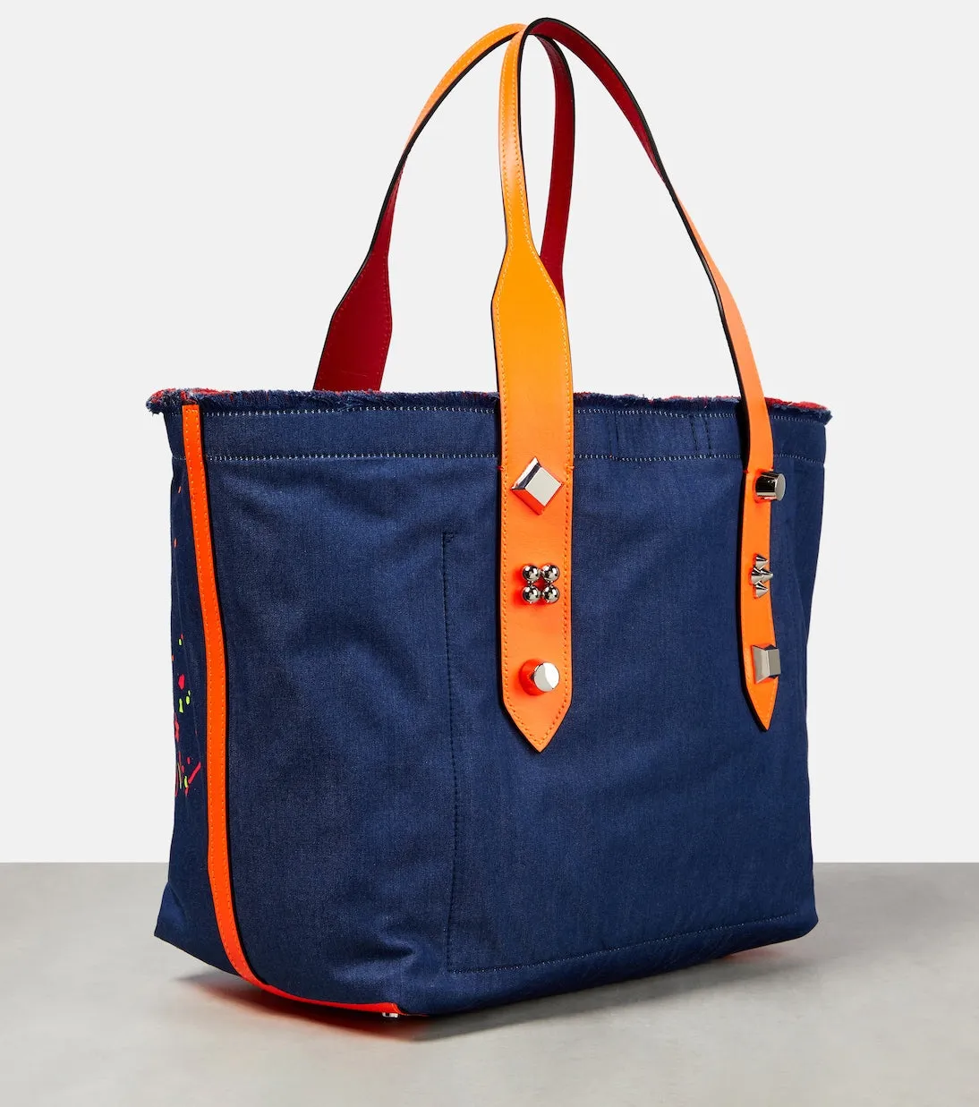 Christian Louboutin frangibus medium print denim tote bag, blue