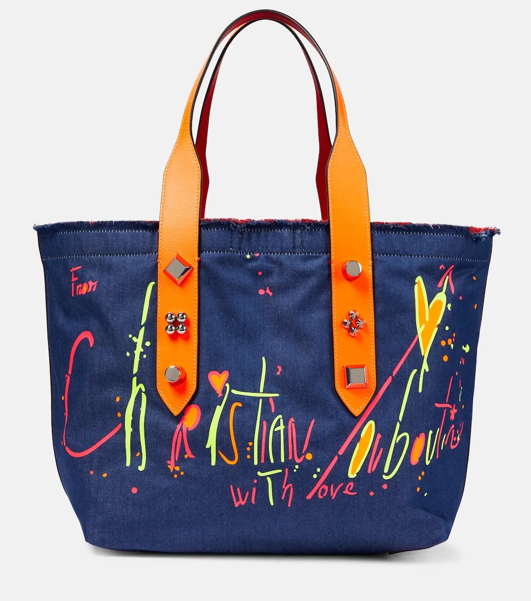 Christian Louboutin frangibus medium print denim tote bag, blue