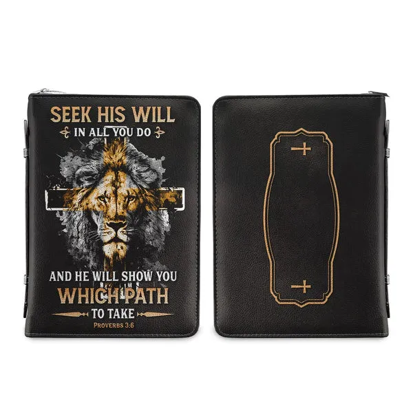 Christianart Bible Cover - He Will Show You Which Path To Take Proverbs 3 6 Lion - Personalized Gifts for Pastor - Gifts For Women - Gifts For Men - CABBBCV12060324.