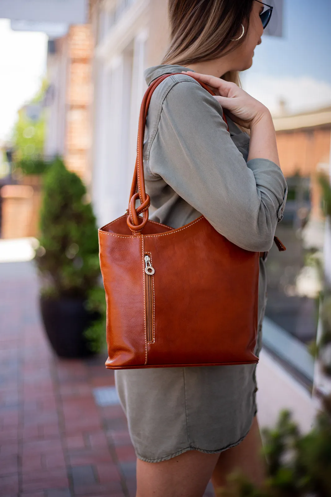 Convertible Handbag, Marbled Leather