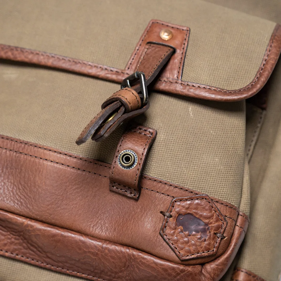 Dakota Reserve Waxed Canvas Leather Briefcase | Field Khaki with Chestnut Brown