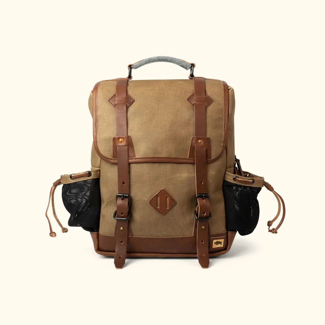 Dakota Waxed Canvas Commuter Backpack | Field Khaki w/ Chestnut Brown Leather