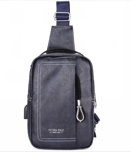 Double Pocket Leather Shoulder Bag with Charging Port