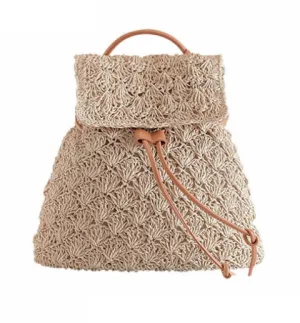 Drawstring Hollow Out  Straw Knitted Tote Bag