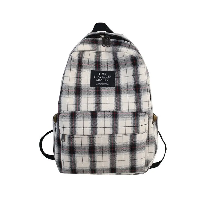 Fashion Plaid Canvas Women Backpack