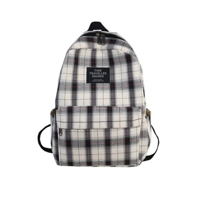 Fashion Plaid Canvas Women Backpack