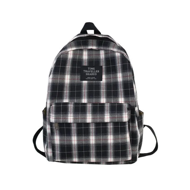 Fashion Plaid Canvas Women Backpack