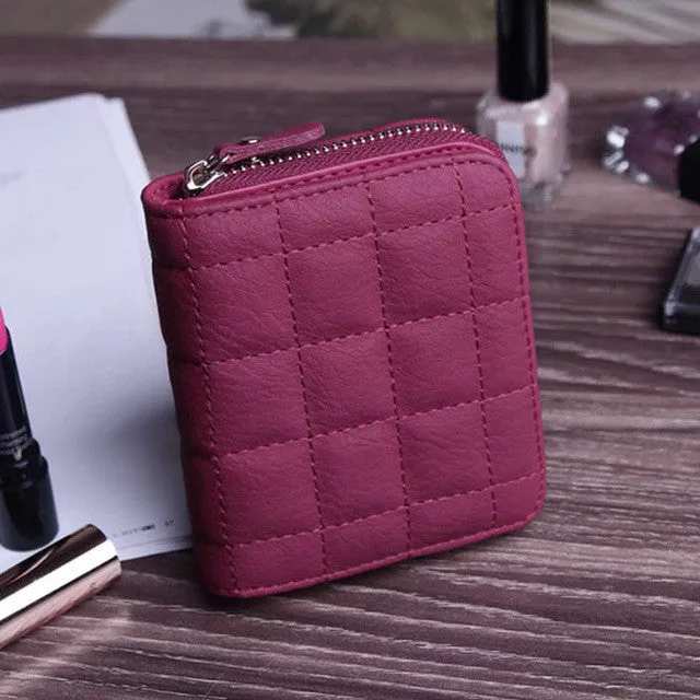 Fashion Women Short Wallets PU Leather Female Plaid Purses Nubuck Card Holder Wallet Woman Small Zipper Wallet With Coin Purse