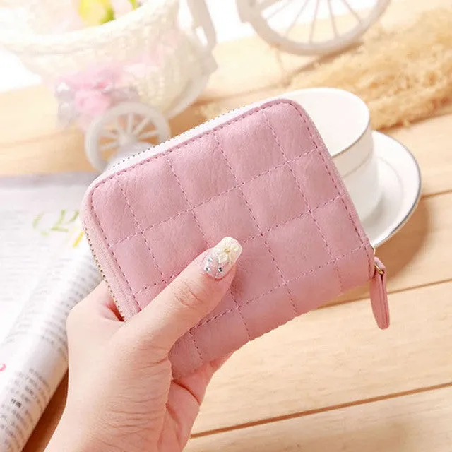 Fashion Women Short Wallets PU Leather Female Plaid Purses Nubuck Card Holder Wallet Woman Small Zipper Wallet With Coin Purse