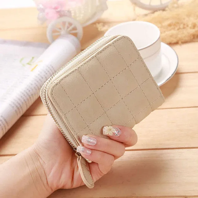 Fashion Women Short Wallets PU Leather Female Plaid Purses Nubuck Card Holder Wallet Woman Small Zipper Wallet With Coin Purse