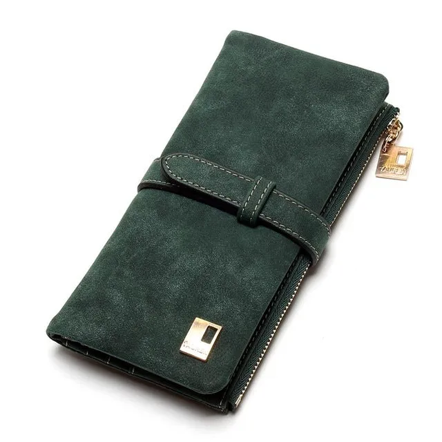 Fashion Women Wallets Drawstring Nubuck Leather Zipper