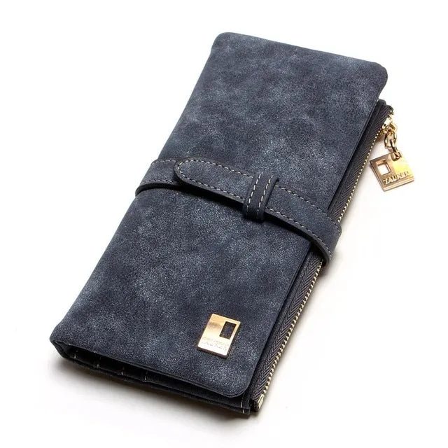 Fashion Women Wallets Drawstring Nubuck Leather Zipper