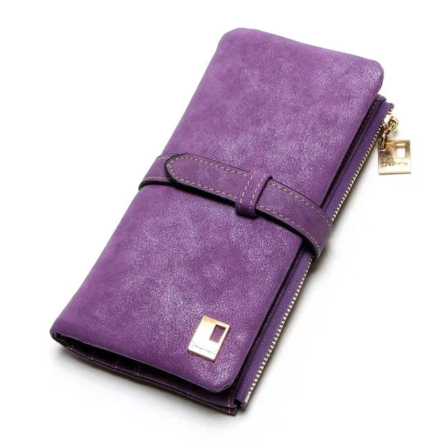 Fashion Women Wallets Drawstring Nubuck Leather Zipper