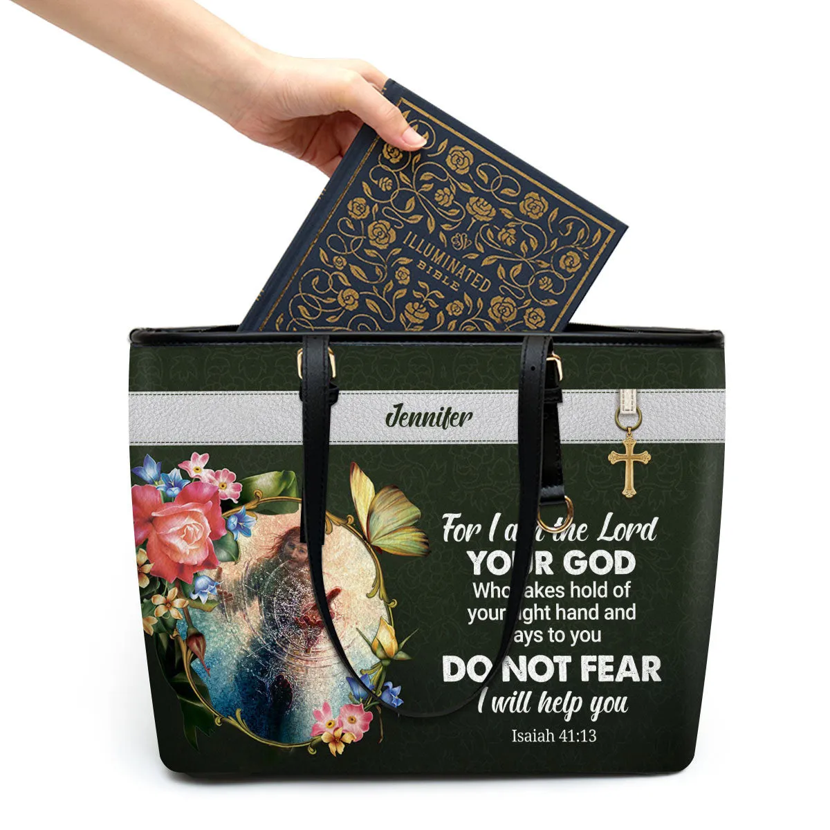 For I Am The Lord Your God Personalized Large Leather Tote Bag - Christian Gifts For Women