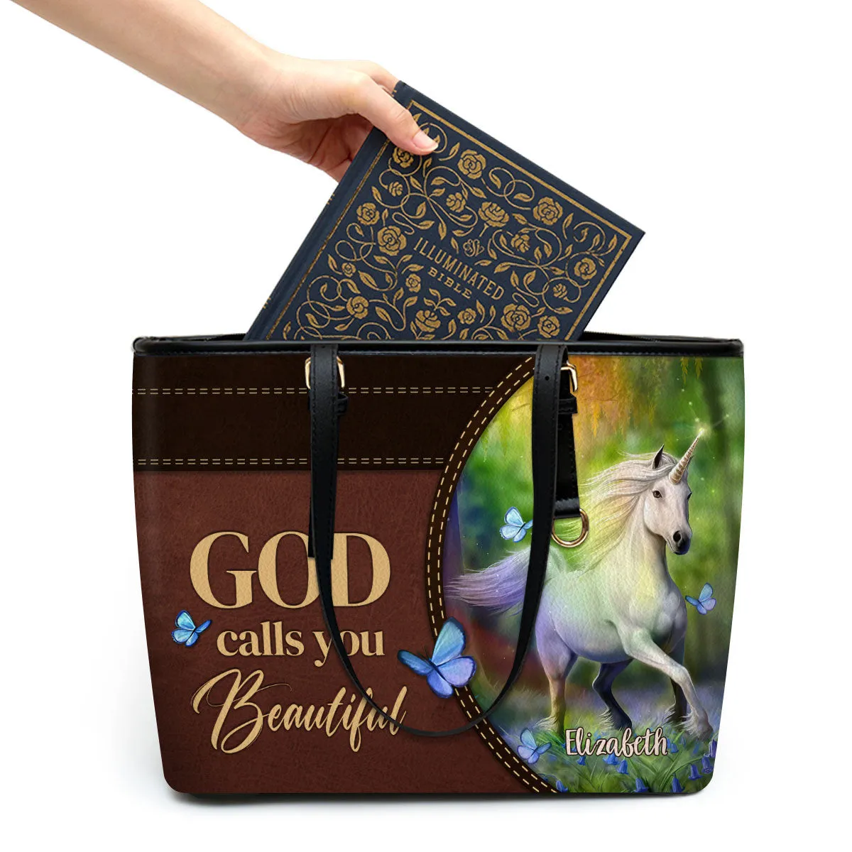 God Calls You Beautiful Horse Personalized Large Leather Tote Bag - Christian Gifts For Women