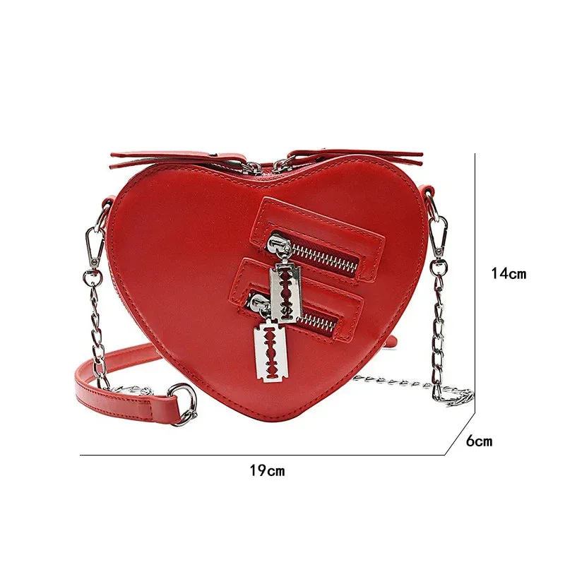 Gothic Casual Handbag Blade Heart Chain Crossbody Zipper Shoulder Summer Bag