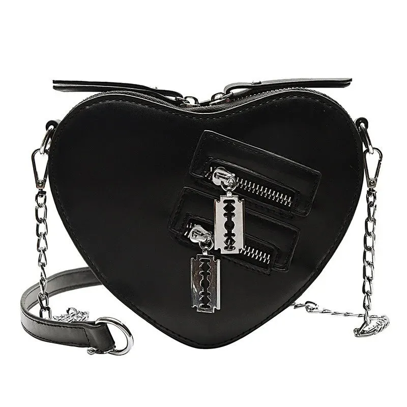 Gothic Casual Handbag Blade Heart Chain Crossbody Zipper Shoulder Summer Bag