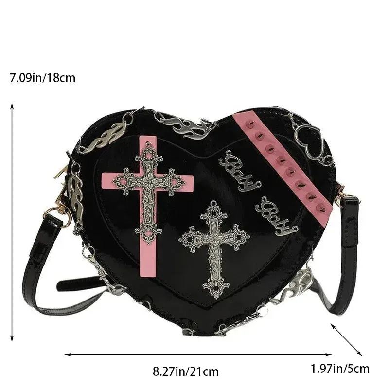 Gothic Heart-Shaped Leather Crossbody Shoulder Bag