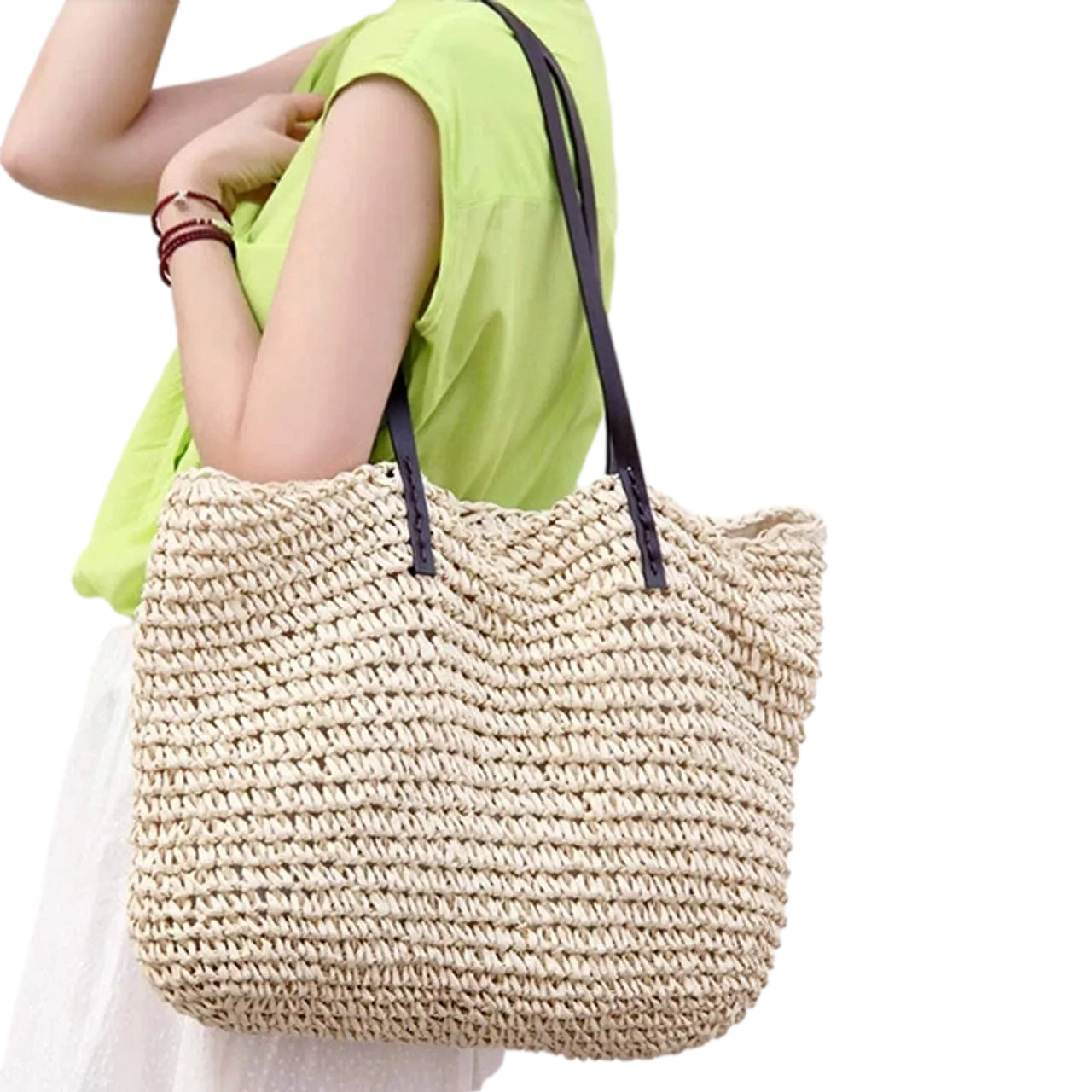 Handwoven Large Handbag Straw Tote Bag Rectangular Shape