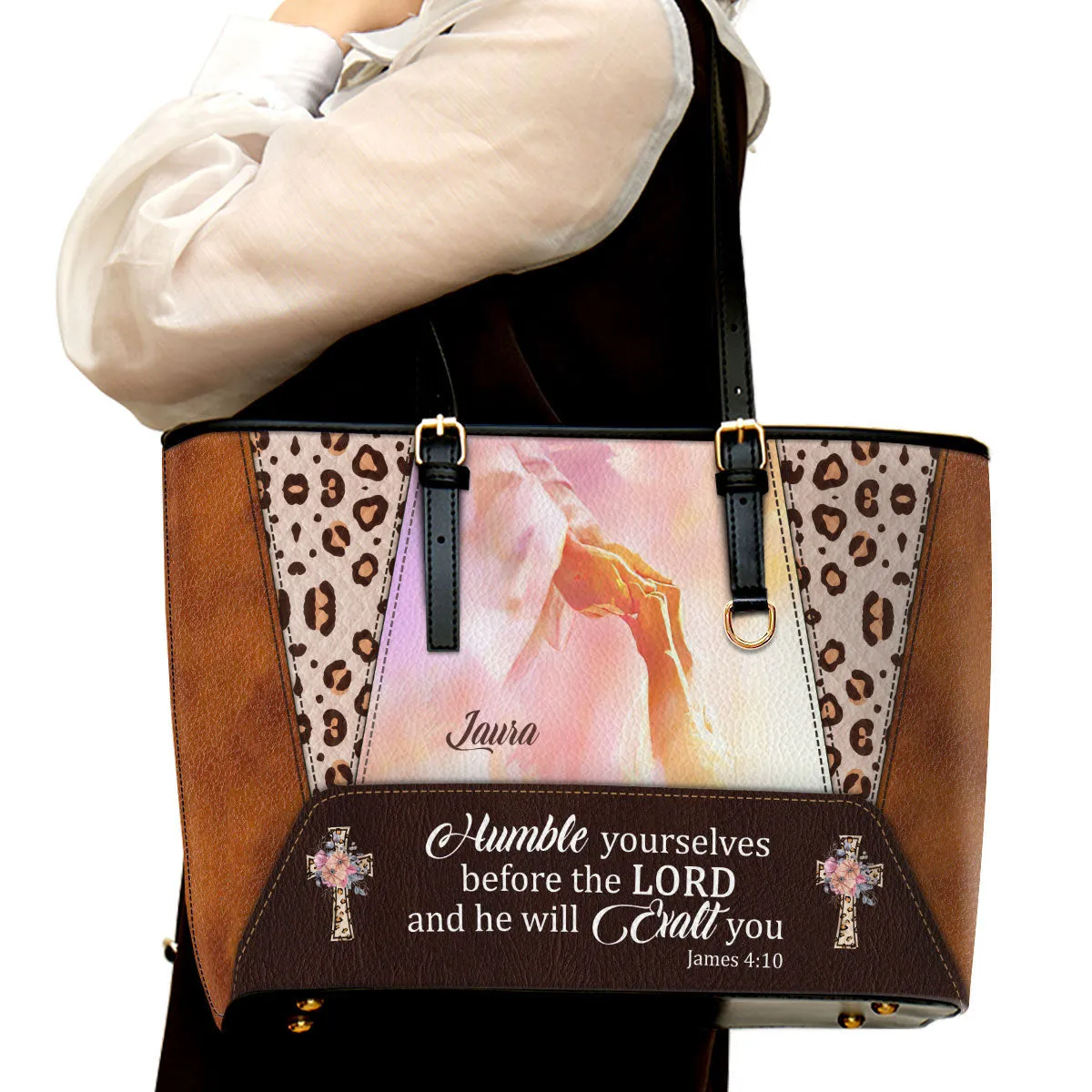 Humble Yourselves Before The Lord And He Will Exalt You Personalized Pu Leather Tote Bag For Women - Mom Gifts For Mothers Day