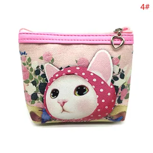 JETTING 1PC Animal Cartoon Handhold Change Wallet Card Holder Zipper Coin Purse Key Chain For Girls Leather Lovely Cat Kids