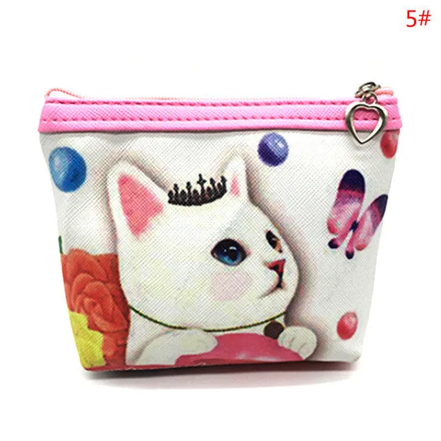 JETTING 1PC Animal Cartoon Handhold Change Wallet Card Holder Zipper Coin Purse Key Chain For Girls Leather Lovely Cat Kids