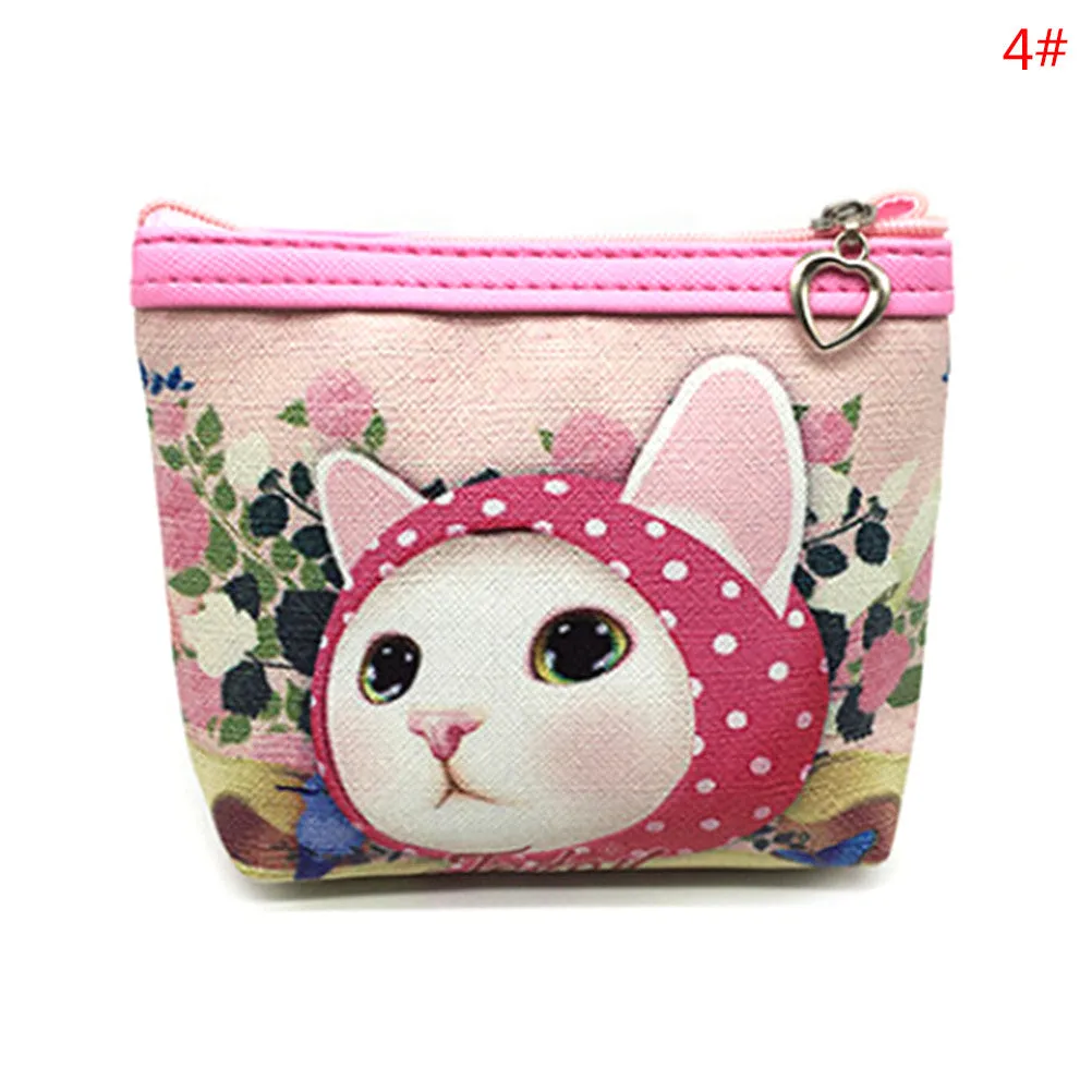 JETTING 1PC Animal Cartoon Handhold Change Wallet Card Holder Zipper Coin Purse Key Chain For Girls Leather Lovely Cat Kids