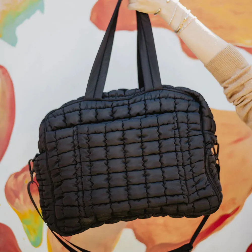 Katydid Light Black Quilted Weekend Duffel Bag for Women