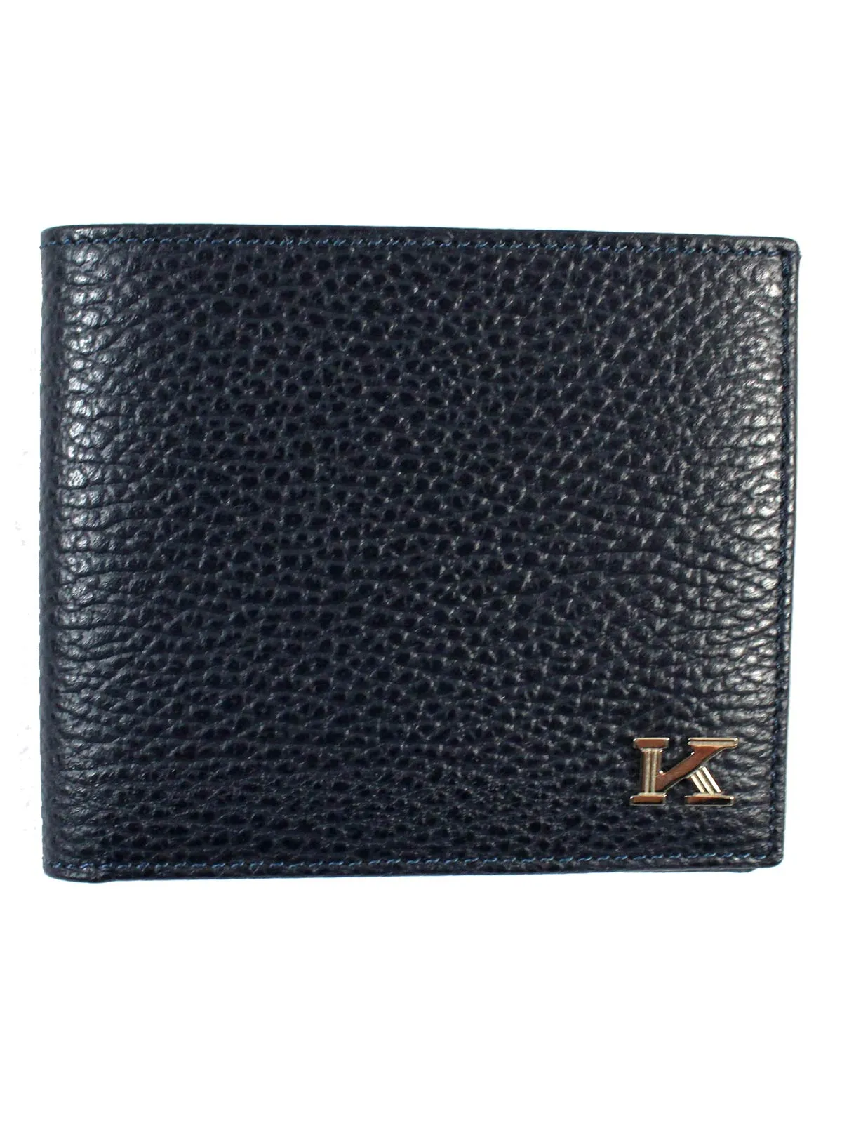 Kiton Wallet - Dark Blue Grain Leather Men Wallet