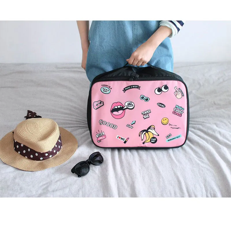 Large Capacity Cute Cartoon Character Printing Womens Travel Bags Light Weight Pretty Style Nylon Carry on Bags