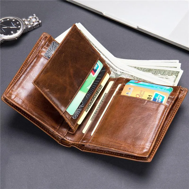 Leather Anti-Theft RFID Blocking Vintage Cash Cards Wallets For Men