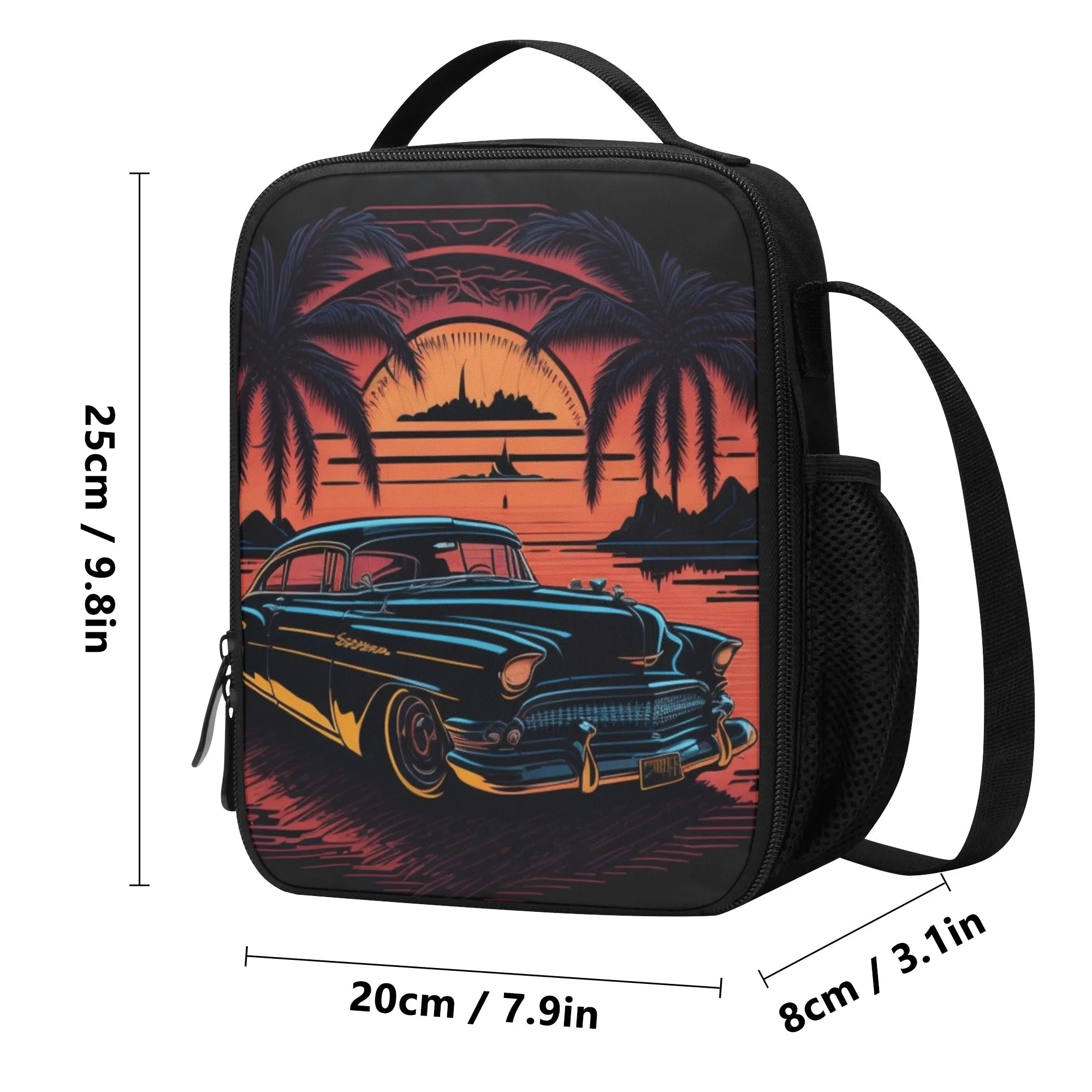 Lunch Bag-All-Over Print-Lunch Box Bag with Bottle Holder-Spacious-Retro Sunset Vintage Car