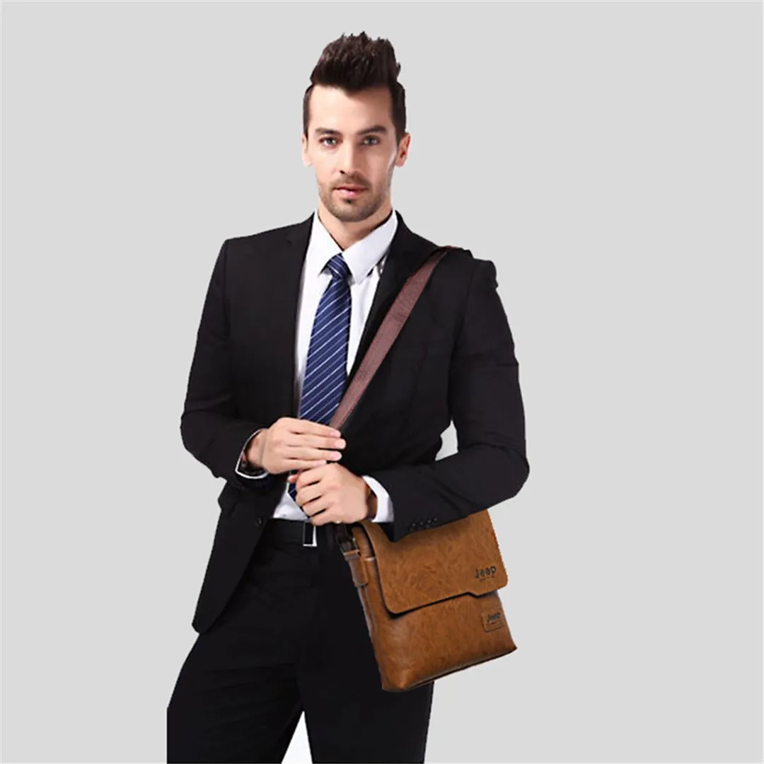 Man's Bag 2PC/Set Men Leather Messenger Shoulder Bags Business Crossbody Casual Bags Famous Brand Male Drop Shipping