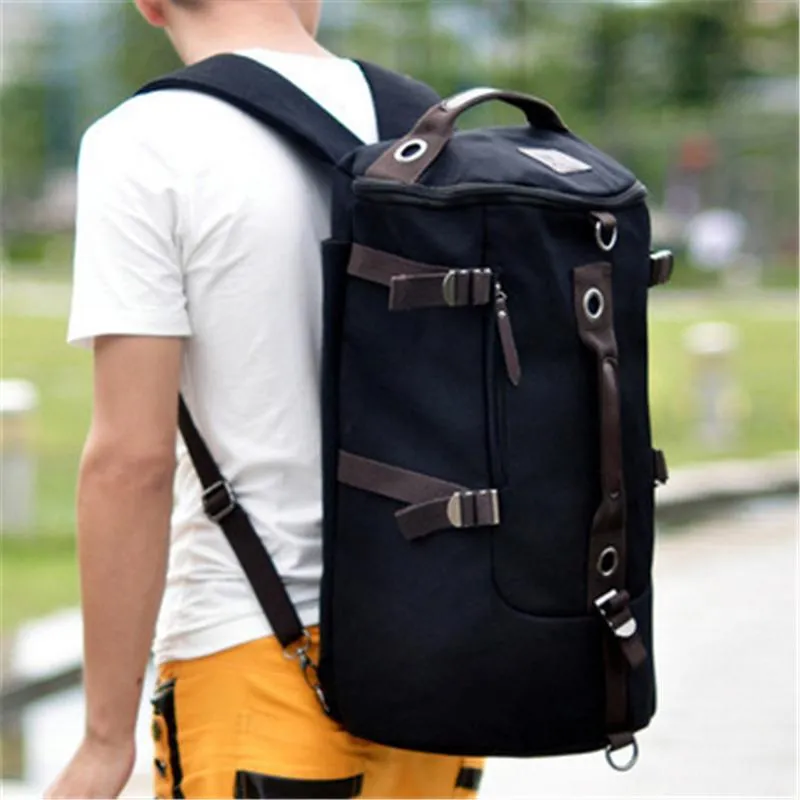 Men Large Capacity Leather Outdoor Travel Backpack Bucket Bag