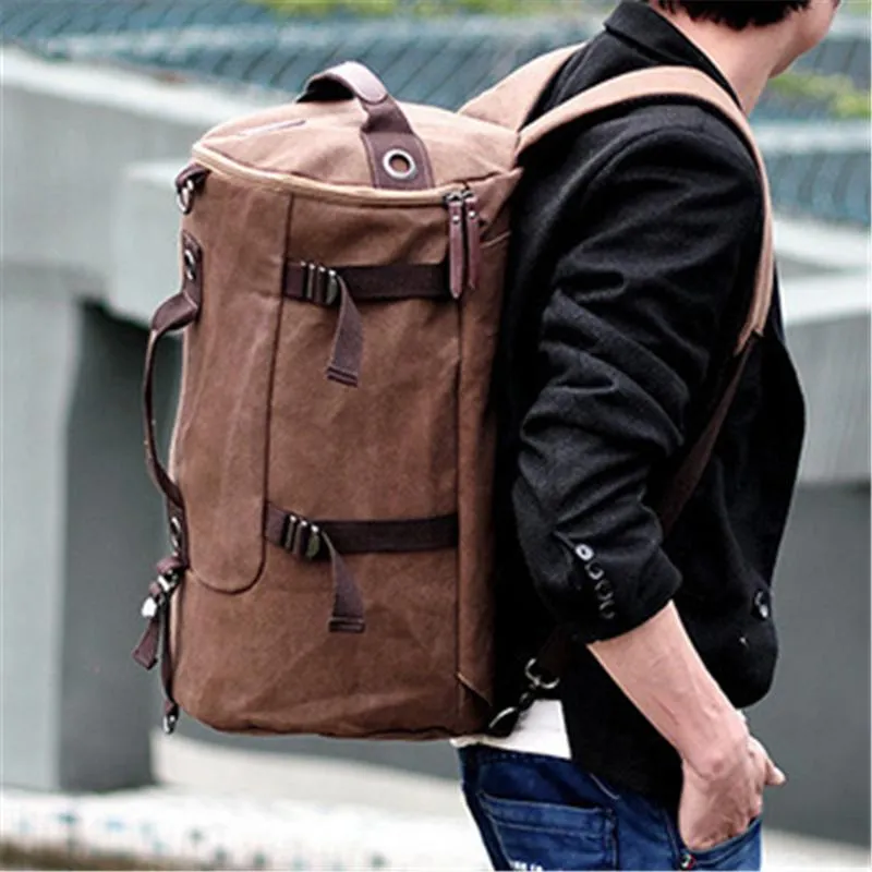 Men Large Capacity Leather Outdoor Travel Backpack Bucket Bag