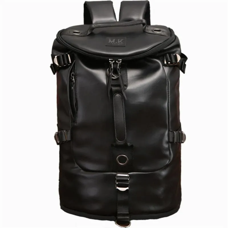 Men Large Capacity Leather Outdoor Travel Backpack Bucket Bag