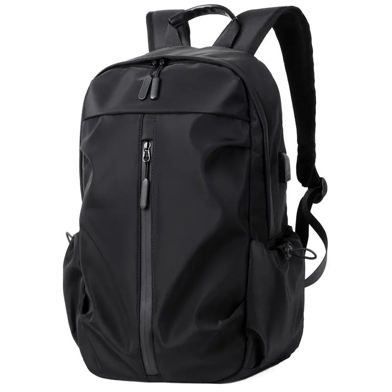 Men Solid Color Business Backpack With USB Charging Port