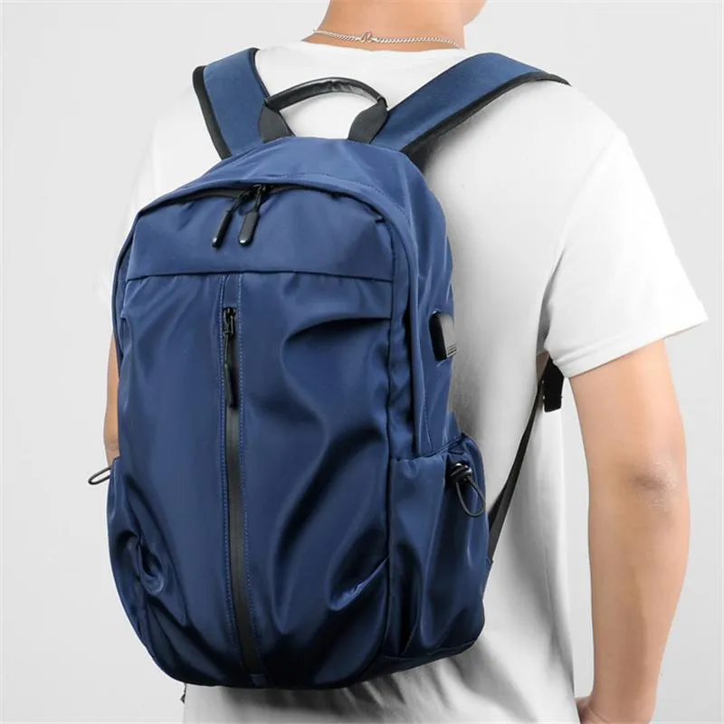 Men Solid Color Business Backpack With USB Charging Port