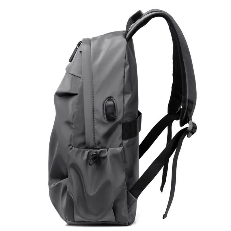 Men Solid Color Business Backpack With USB Charging Port