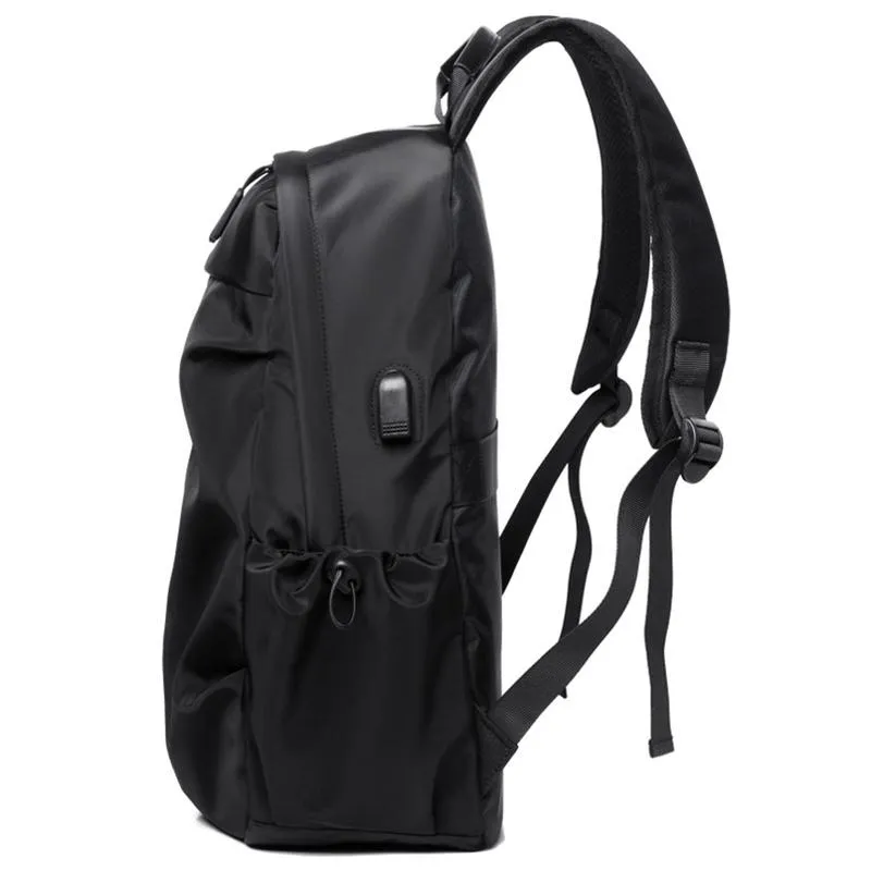 Men Solid Color Business Backpack With USB Charging Port